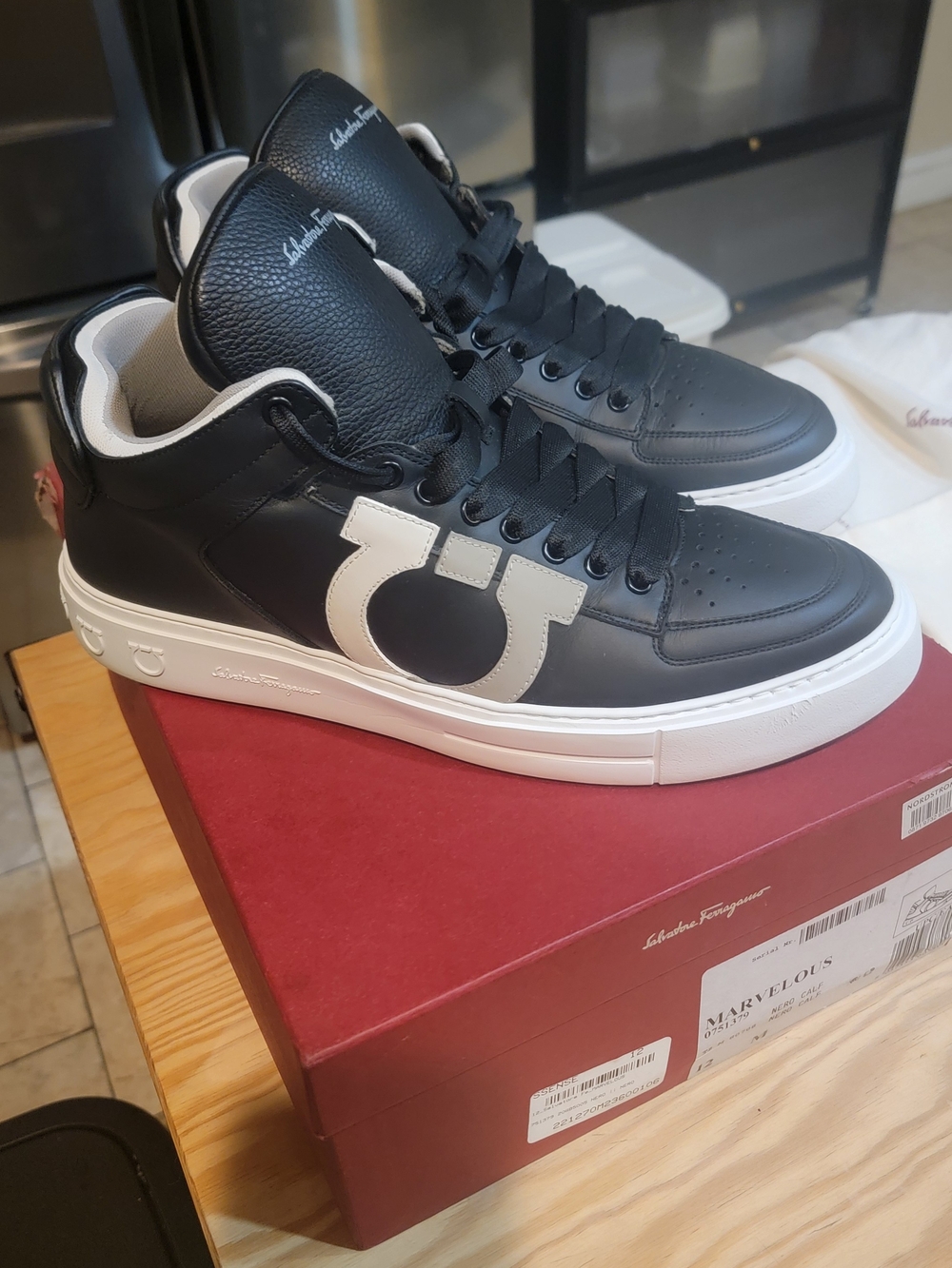 Salvatore Ferragamo Men’s Black Leather High-Top Sneakers